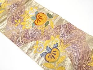 橘に流水模様織り出し　袋帯